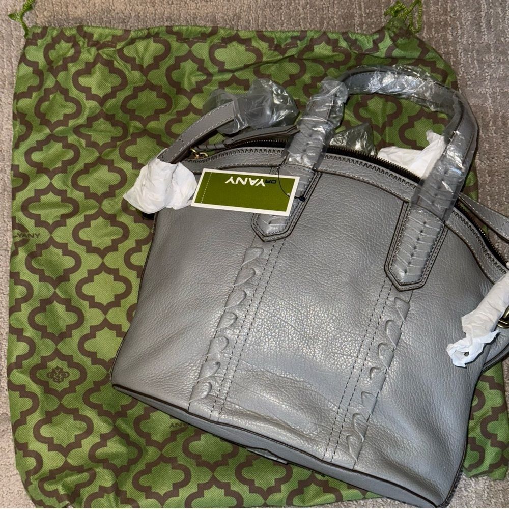 New With Tags OrYANY Gray Pebble Leather Crossbody Bag
